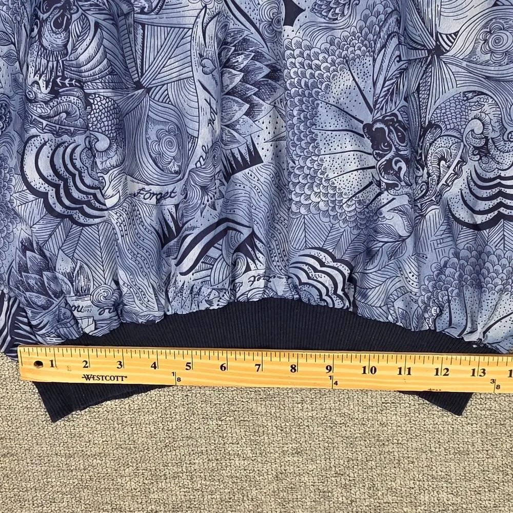 VINTAGE 70'S LILLY DACHÉ CALIFORNIA TOP – WOMEN'S SIZE L – BLUE ABSTRACT PRINT